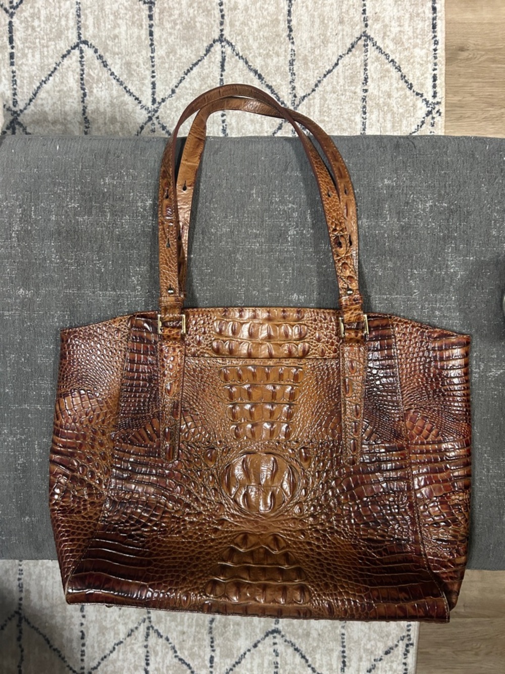 Brahmin Brown Croc-Embossed Leather Shoulder Tote